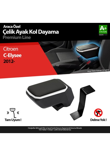 Citroen C-Elysee Kol Dayama Kolçak Çelik Ayaklı ABS Gri 2012-2017 A+ Kalite