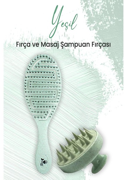 Yumuşak Silikonlu Masaj Şampuan Fırçası Yeşil Ve Vegan Saç Fırçası Mint 5846