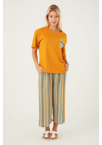 With Collar Pockets Hardal Kadın Kapri Takım