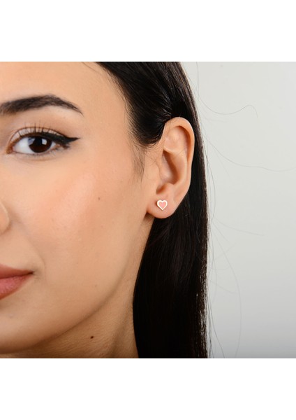 14 Ayar Kırmızı Mineli Kalp Altın Küpe modelleri