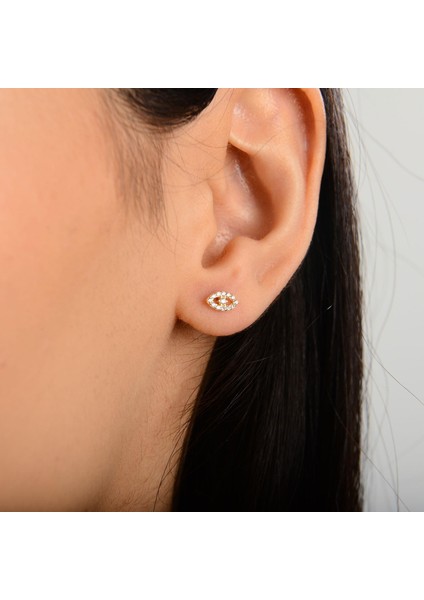 14 Ayar Taşlı Altın Göz Şans Küpe