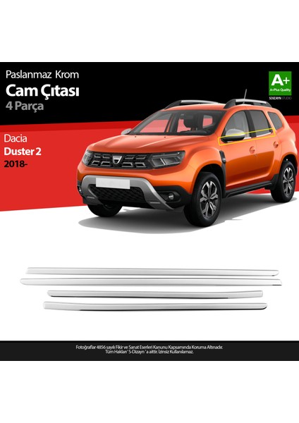 Dacia Duster Krom Cam Çıtası 4 Prç. 2018-2024 A+ Kalite