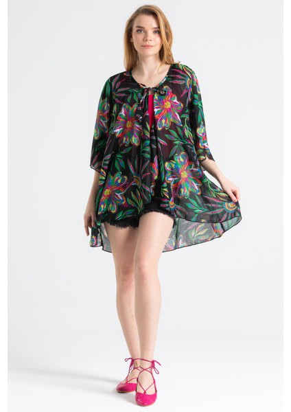 Side Vual Yazlık Pareo Etnik Siyah 6193