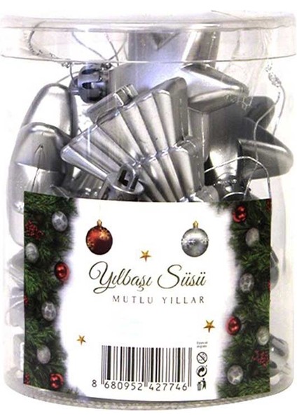 Yıldız ve Ağaç Yılbaşı Süsü 7 cm Gümüş (12 Adet) fiyatları