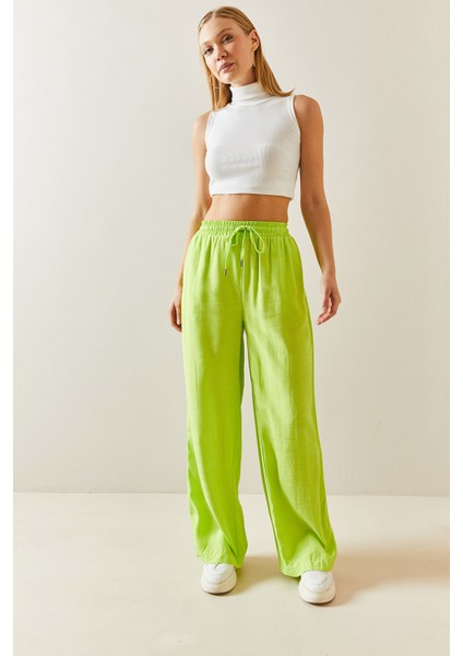 Neon Yeşili Bol Paça Keten Pantolon 3YXK5-46995-41 fiyatları