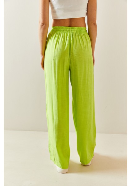 Neon Yeşili Bol Paça Keten Pantolon 3YXK5-46995-41 indirimleri
