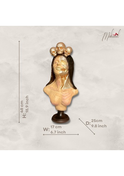Şeker kafatası Catrina büstü –güçlü kadın figürü, dekoratif sanatı, heykel–Mükemel orijinal tasarım