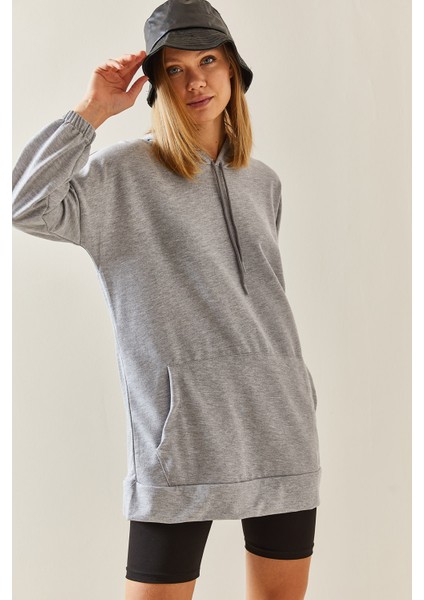 Gri Kanguru Cepli Oversize Kapüşonlü Sweatshirt 3YXK8-47461-03