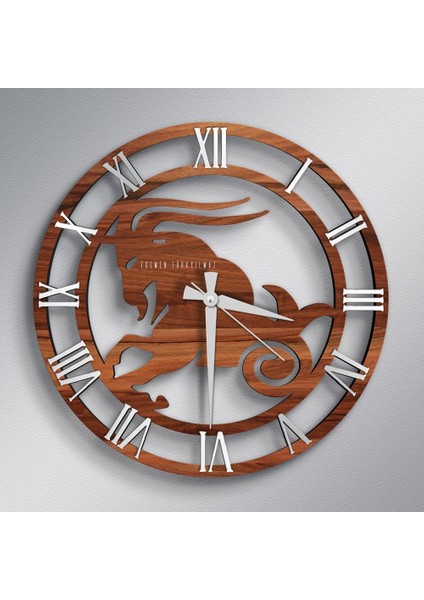 Kişiye Özel Oğlak Burcu Tasarımlı Ahşap Duvar Saati - Model A2