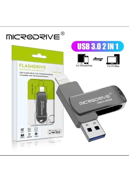 256Gb. İphone Lightning ve USB 3.0 USB Flash Bellek Otg Çift Giriş