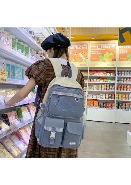 Yeni Renk Eşleştirme Ortaokul Öğrencileri Okul Çantası Çok Cepli Kız Sevimli Sırt Çantası Rahat Moda Seyahat Bagaj Sırt Çantası (Yurt Dışından) fiyatları