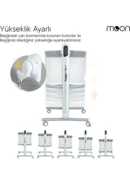 Moon Otomatik Sallanabilir Hareket Sensörlü Kumandalı Oyun Parkına Dönüşebilen Anne Yanı Elektrikli Beşik