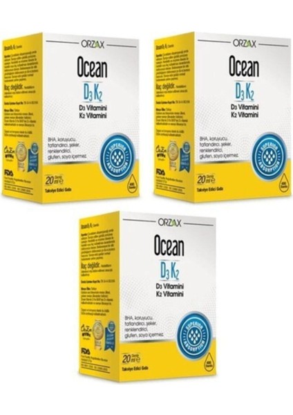 Ocean Vitamin D3k2 Damla 20 Ml 3'Lü Paket