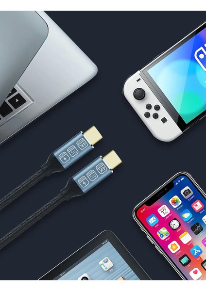 Type-C To Type-C Kablo Data ve Şarj Kablosu 20GBPS 100 Watt Akıllı Chip iPhone 15 Serisi Uyumlu Galaxy S23 Uyumlu Data ve Şarj Kablo ZR48