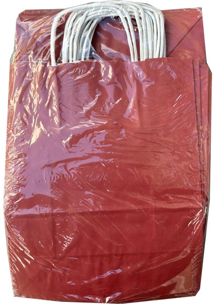 Büküm Saplı Kraft Kağıt Çanta Karton Hediyelik Poşet Torba - Bordo - 18X24 Cm. - 25 Adetlik 2 Paket