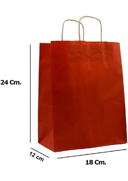 Büküm Saplı Kraft Kağıt Çanta Karton Hediyelik Poşet Torba - Bordo - 18X24 Cm. - 25 Adetlik 2 Paket