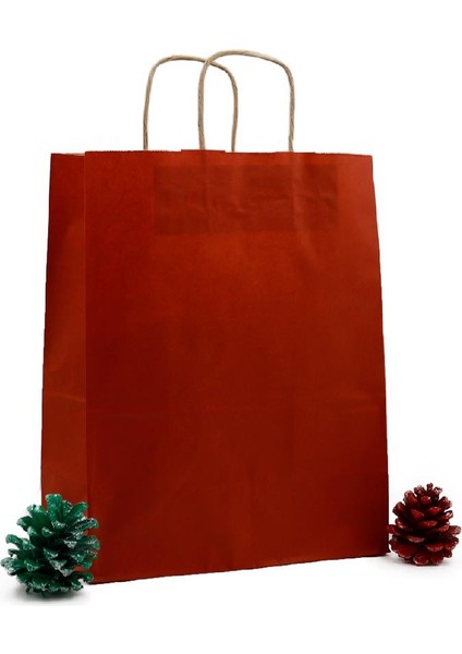 Büküm Saplı Kraft Kağıt Çanta Karton Hediyelik Poşet Torba - Bordo - 18X24 Cm. - 25 Adetlik 2 Paket