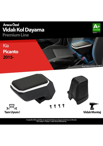 Kia Picanto Kol Dayama Kolçak ABS Vidalı Gri 2015-2017 A+ Kalite