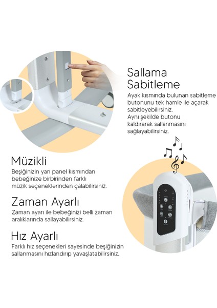 Moon Otomatik Sallanabilir Hareket Sensörlü Kumandalı Oyun Parkına Dönüşebilen Anne Yanı Elektrikli Beşik