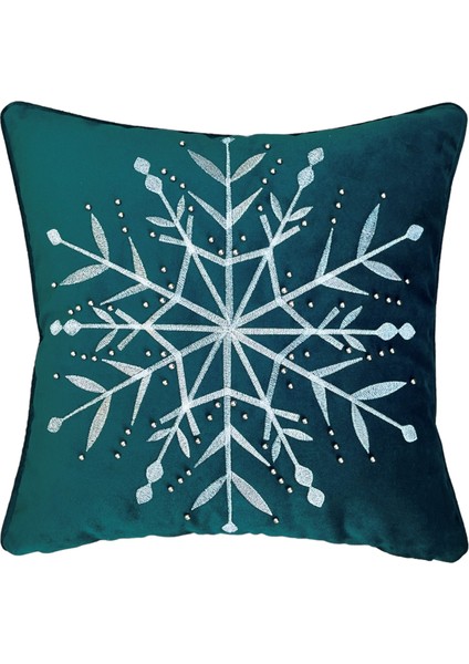 Kar Tanesi Desenli Gümüş Boncuklu Yılbaşı Özel Serisi Kırlent Kılıfı