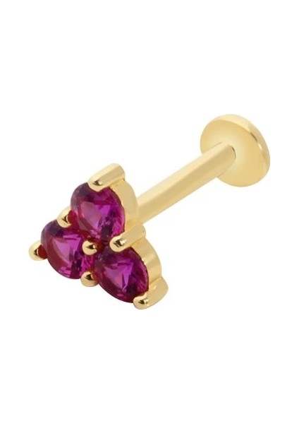14 Ayar Pembe Üçtaşlı Altın Tragus