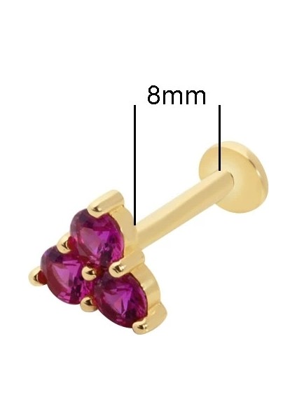 14 Ayar Pembe Üçtaşlı Altın Tragus
