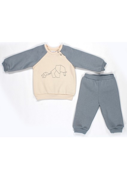Nakış Fil Detaylı 3 Iplik Ikili Bebe Takımı