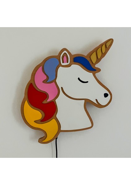 Çocuk Odası Unicorn Ahşap Duvar Lambası