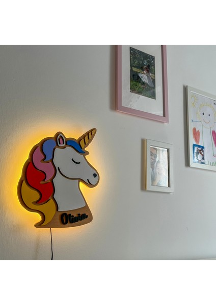 Çocuk Odası Unicorn Ahşap Duvar Lambası