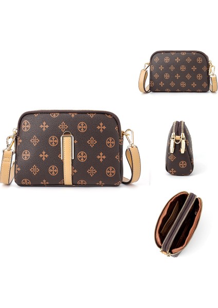 Çapraz Desenli Çift Fermuarlı Kadın Çanta Moda Crossbody Omuz Çantası (Yurt Dışından)