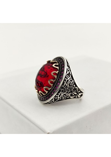 925 Ayar Gümüş Sarmaşık Desenli Kırmızı Ruby Taşlı Erkek Yüzük modelleri