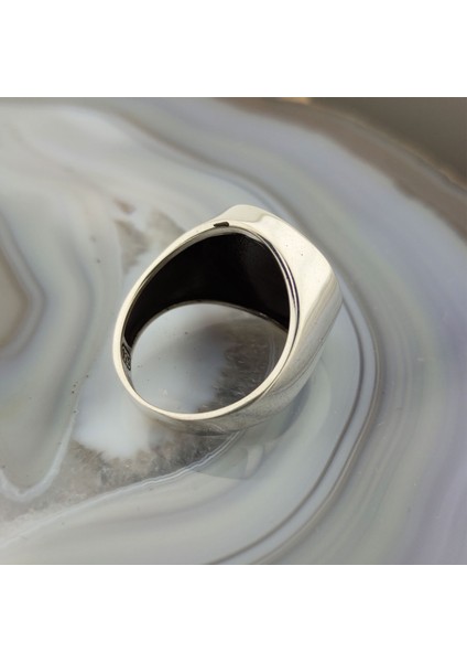 925 Ayar Gümüş Mavi Mineli Kelime-I Tevhid Yazılı Erkek Yüzük fırsatları