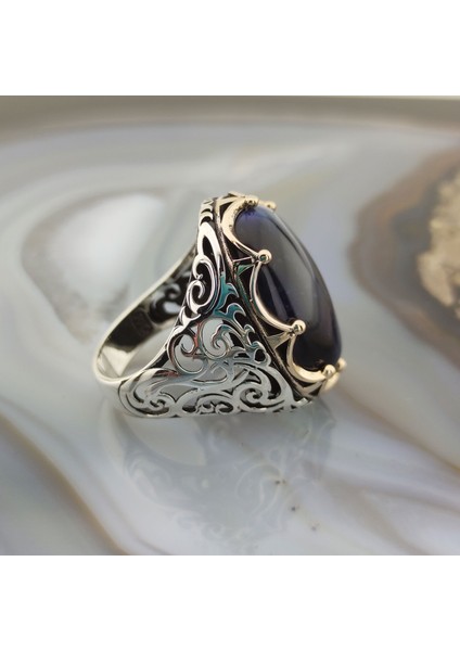 925 Ayar Gümüş Mavi Kaplan Gözü Taşlı Kral Tacı Erkek Yüzük fırsatları