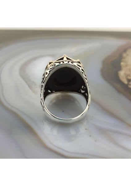 925 Ayar Gümüş Mavi Kaplan Gözü Taşlı Kral Tacı Erkek Yüzük indirimleri