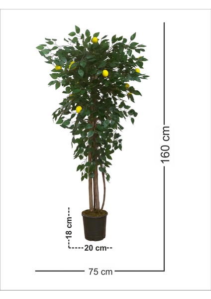 Limon Ağacı Tek Gövde 160CM, Yapay Ağaç, Saksılı fırsatları