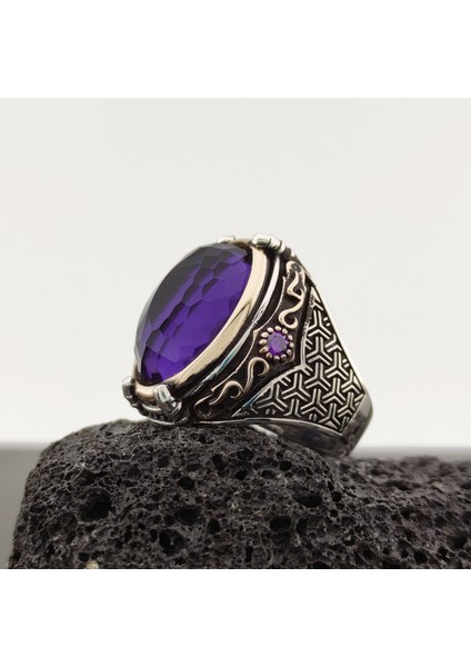 925 Ayar Gümüş Ametist Taşlı Kartal Pençesi Detaylı Erkek Yüzük modelleri