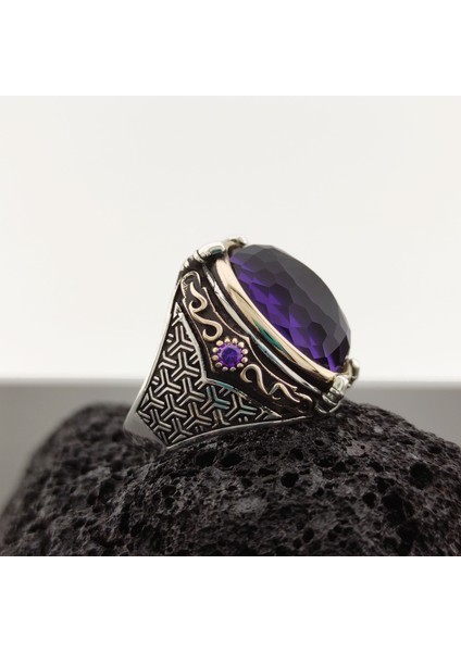 925 Ayar Gümüş Ametist Taşlı Kartal Pençesi Detaylı Erkek Yüzük fırsatları