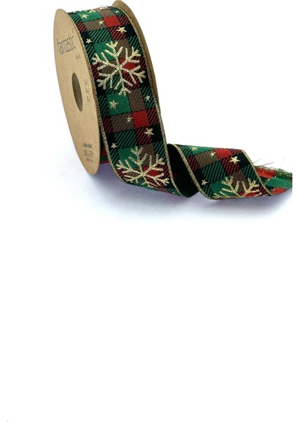 Kar Tanesi Desenli Simli Dokuma Yılbaşı Kurdelesi (35MM Genişlik - 10MT Uzunluk)