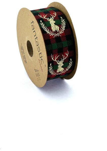 Geyik Desenli Simli Dokuma Yılbaşı Kurdelesi (40MM Genişlik - 10MT Uzunluk) fiyatları