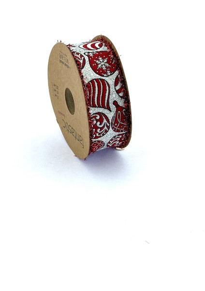 Kar Tanesi / Balon Desen Simli & Saçaklı Dokuma Yılbaşı Kurdelesi (35MM Genişlik - 10MT Uzunluk) fiyatları