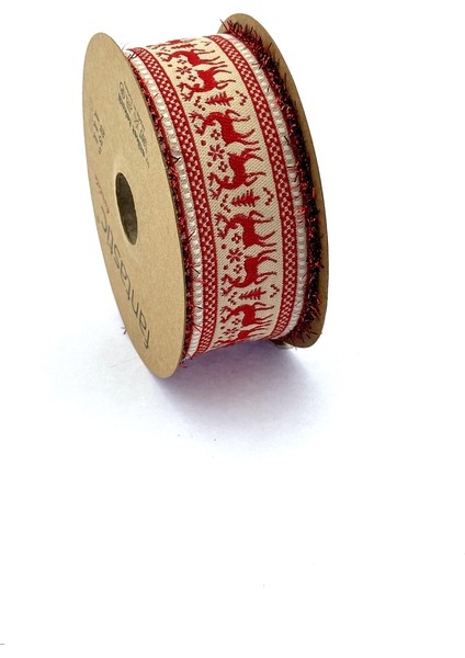 Geyik Desenli Dokuma Yılbaşı Kurdelesi (40MM Genişlik - 10MT Uzunluk) fiyatları