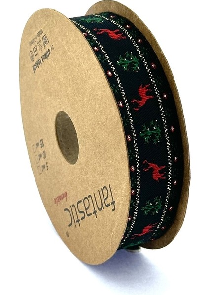 Yılbaşı, Geyik / Çam Ağacı Desen Simli & Saçaklı Dokuma Kurdele (25MM Genişlik - 10MT Uzunluk) fiyatları