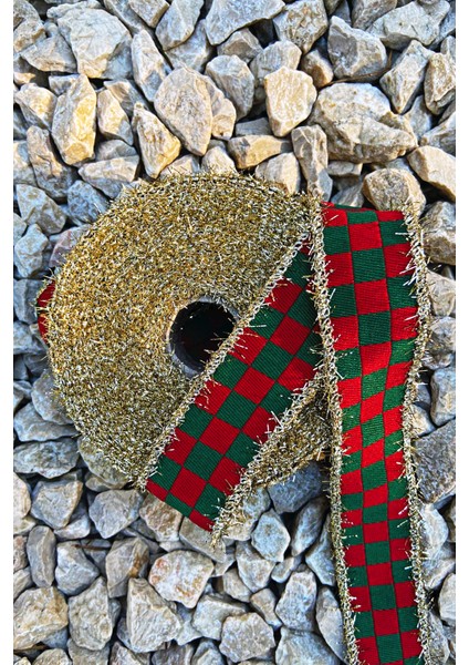 Dama Desen/ekose Yeşil Kırmızı Saçaklı Kurdele (3cm Genişlik - 10MT Uzunluk) modelleri
