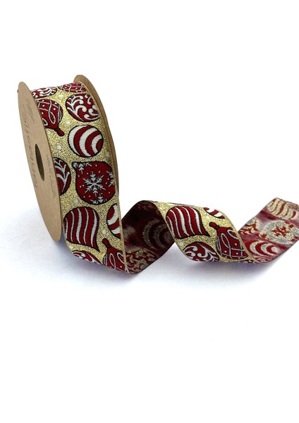 Kar Tanesi / Balon Desen Simli & Saçaklı Dokuma Yılbaşı Kurdelesi (35MM Genişlik - 10MT Uzunluk)