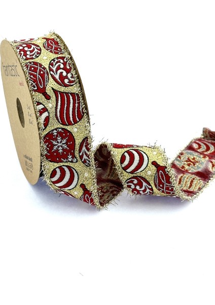 Kar Tanesi / Balon Desen Simli & Saçaklı Dokuma Yılbaşı Kurdelesi (35MM Genişlik - 10MT Uzunluk)