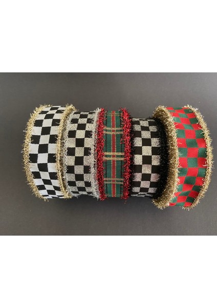 KURDELE Yılbaşı Dama Desen Kurdele Seti, Simli, Sim Saçaklı, Yeni Yıl, Hoşgeldin 2025