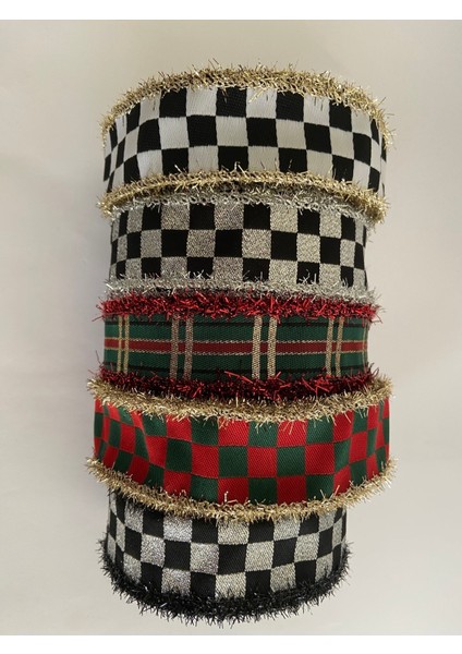 KURDELE Yılbaşı Dama Desen Kurdele Seti, Simli, Sim Saçaklı, Yeni Yıl, Hoşgeldin 2025