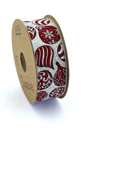 Kar Tanesi / Balon Desen Simli Dokuma Yılbaşı Kurdelesi (35MM Genişlik - 10MT Uzunluk) fiyatları