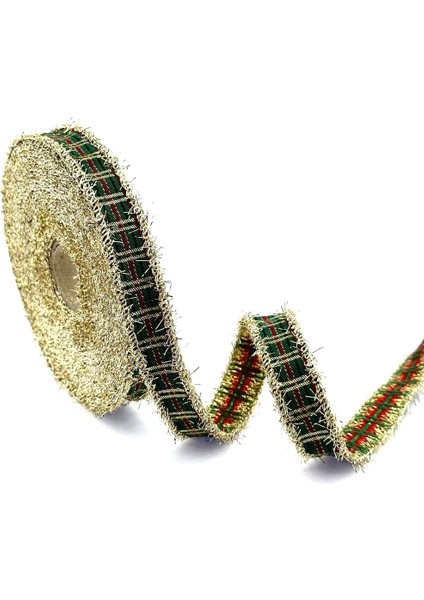 Altın Saçaklı Dokuma Yılbaşı Kurdelesi (16MM Genişlik - 10MT Uzunluk)