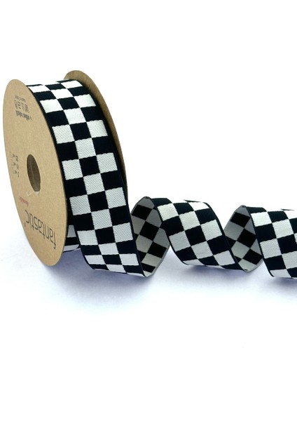 Dama Desen/ekose Siyah Beyaz Kurdele (3cm Genişlik - 10MT Uzunluk)